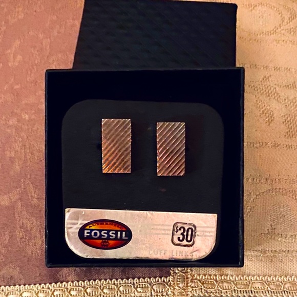 FOSSIL CUFFLINKS, Stylish & Classy Silver & Black Rectangular, NWT! - Picture 12 of 13